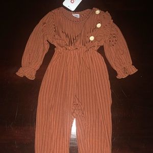PATPAT Baby Girl Brown/White Long-Sleeve Ruffle Romper